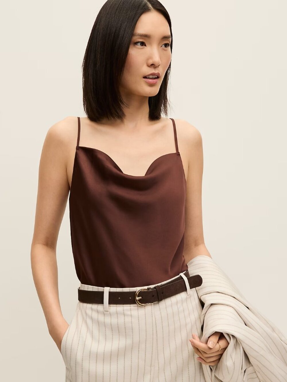 Satin Cowl Neck Tank Top Ann Taylor Size L Color Rich Walnut